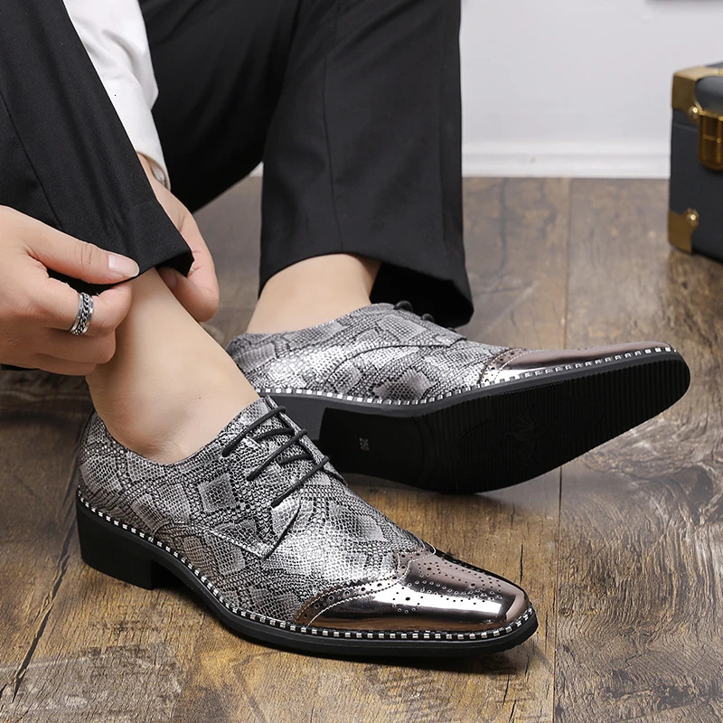 Snakeskin Grain Formal Shoes Leather Oxfords for Men Dressing Wedding Mens Brogues Office Shoes Lace Up Male Zapatos De Hombre 250310