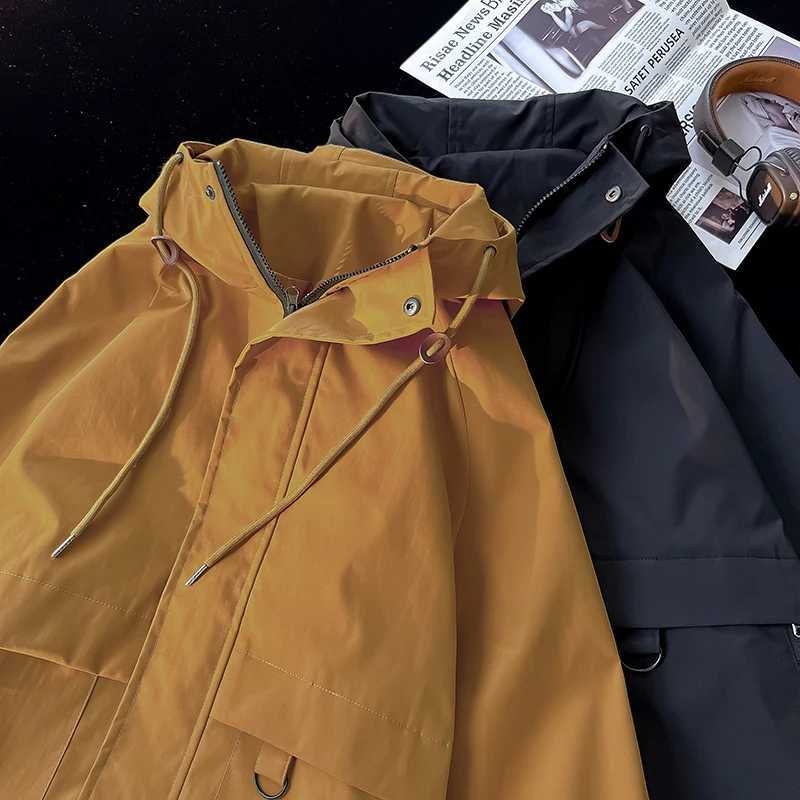 Mens Outdoor Jacket Classic Solid Color Hooded Jacket Plus Size Loose Waterproof Windbreaker Casual Man Women CoatT250311