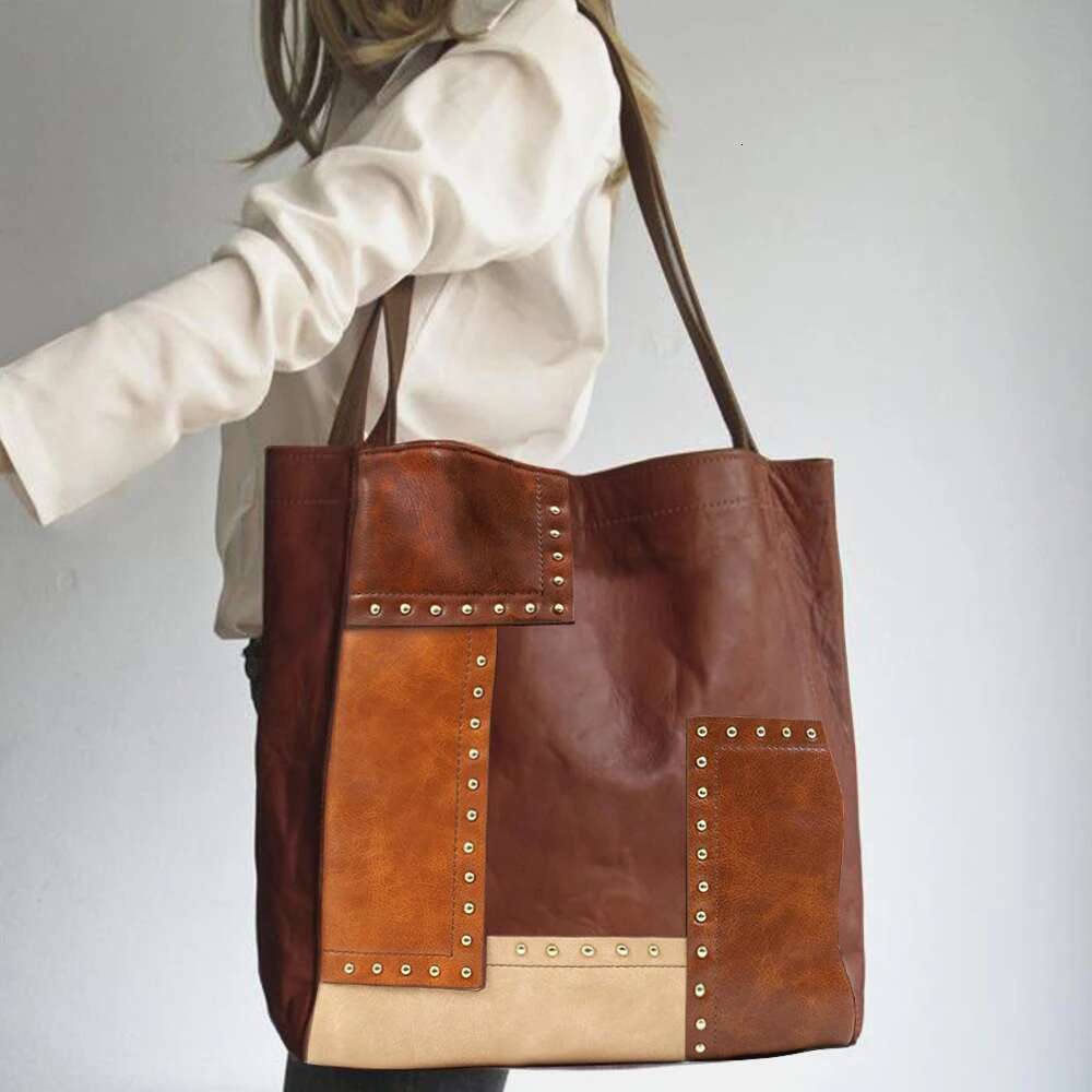 Retro 2023 Trend Women Totes Shoulder Bag Female Designer Handbag PU Rivets Hasp Contrasting Handbags Crossbody Bags Sac