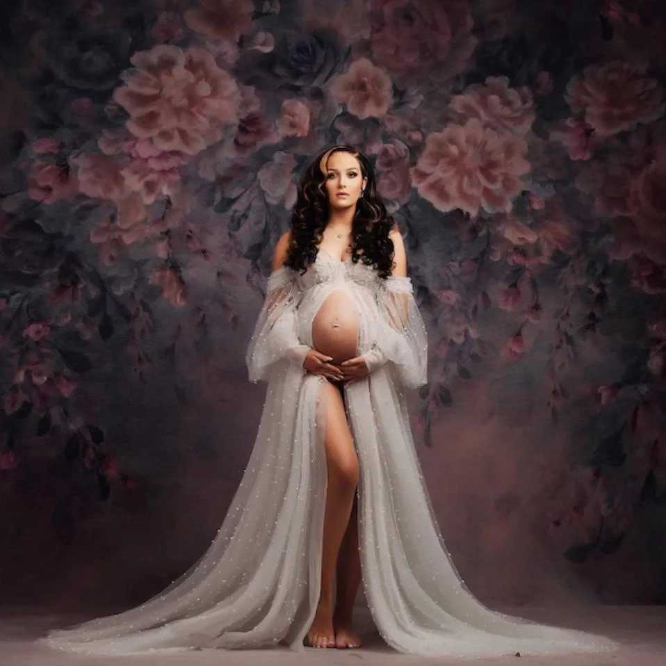 Shining Photo Pregnant Women Dress Photo Studio Shoot Soft Net Nail Beads Tie Fairy Pregnancy Flavor Mommy Long Dress X250224