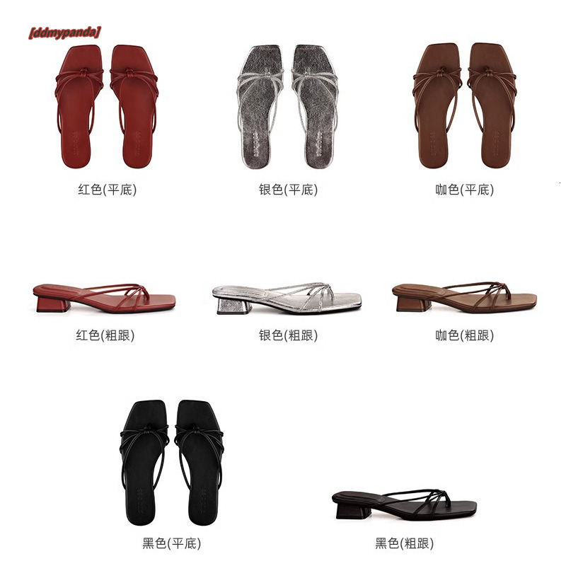 Grape Mom Summer New French Square Headed Thin Belt Hollow Clip Feet Thick Heel Flat Bottom Sandals for Women's Outwear ddmypanda