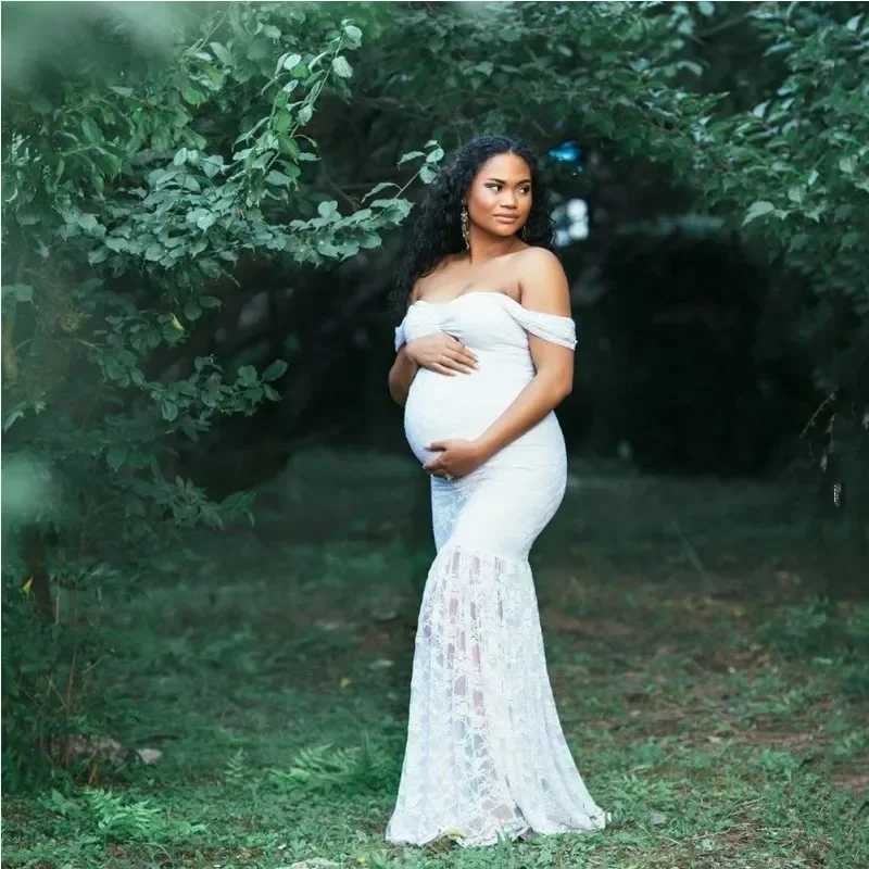 Maternity Off Shoulders Sexy Lace Mermaid Dress Pregnant Women Baby Shower Shoot Photography Props Clothes Pregnancy Maxi GownT250311