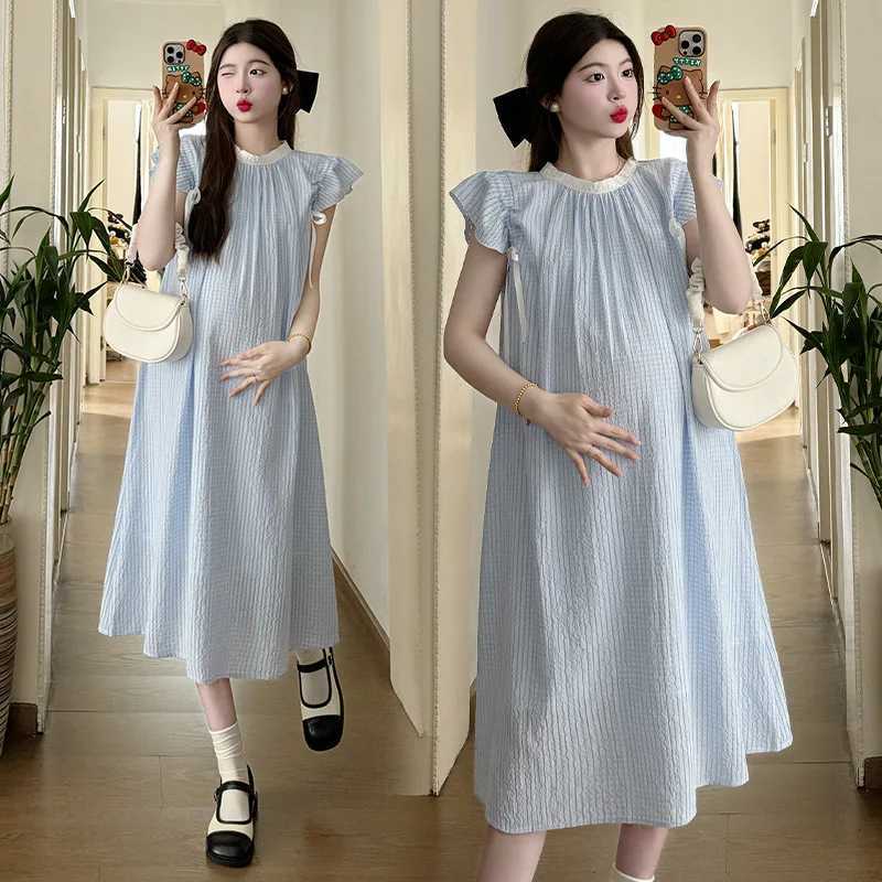 Summer New Maternity Dress French Small Fresh Sweet Small Fly Sleeve Maternity Dress Maternity Summer Dress One-Piece SkirtT250311