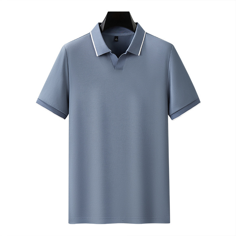 Summer short sleeved polo shirt business casual top solid color silk bead cotton V-neck men's T-shirt tracksuit