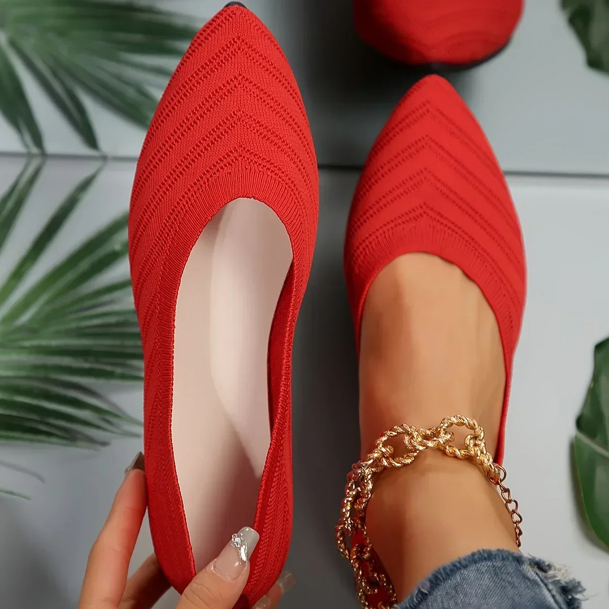 Pointed Toe Flat Office Boat Solid Color Knitted Slip on Casual Ballet Flats Shoes Women Loafers Zapatos De hot Mujer 250311