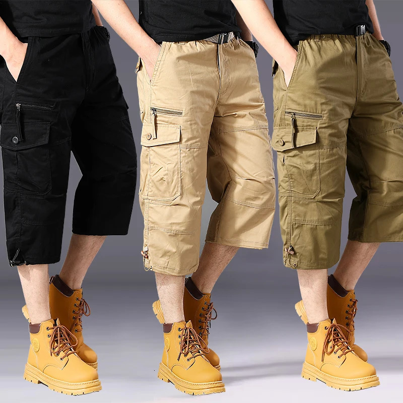 Summer pure cotton cropped shorts for men and young people straight leg sports camouflage casual workwear shorts loose and thi 250310