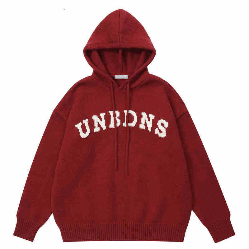 American high street vintage letter knitted sweater mens jacket trendy brand loose and versatile hooded pullover sweatshirt men 241209