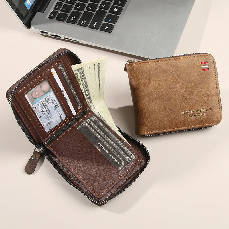 Mens wallet short version solid color youth simple three fold multifunctional student zipper coin purse 250311
