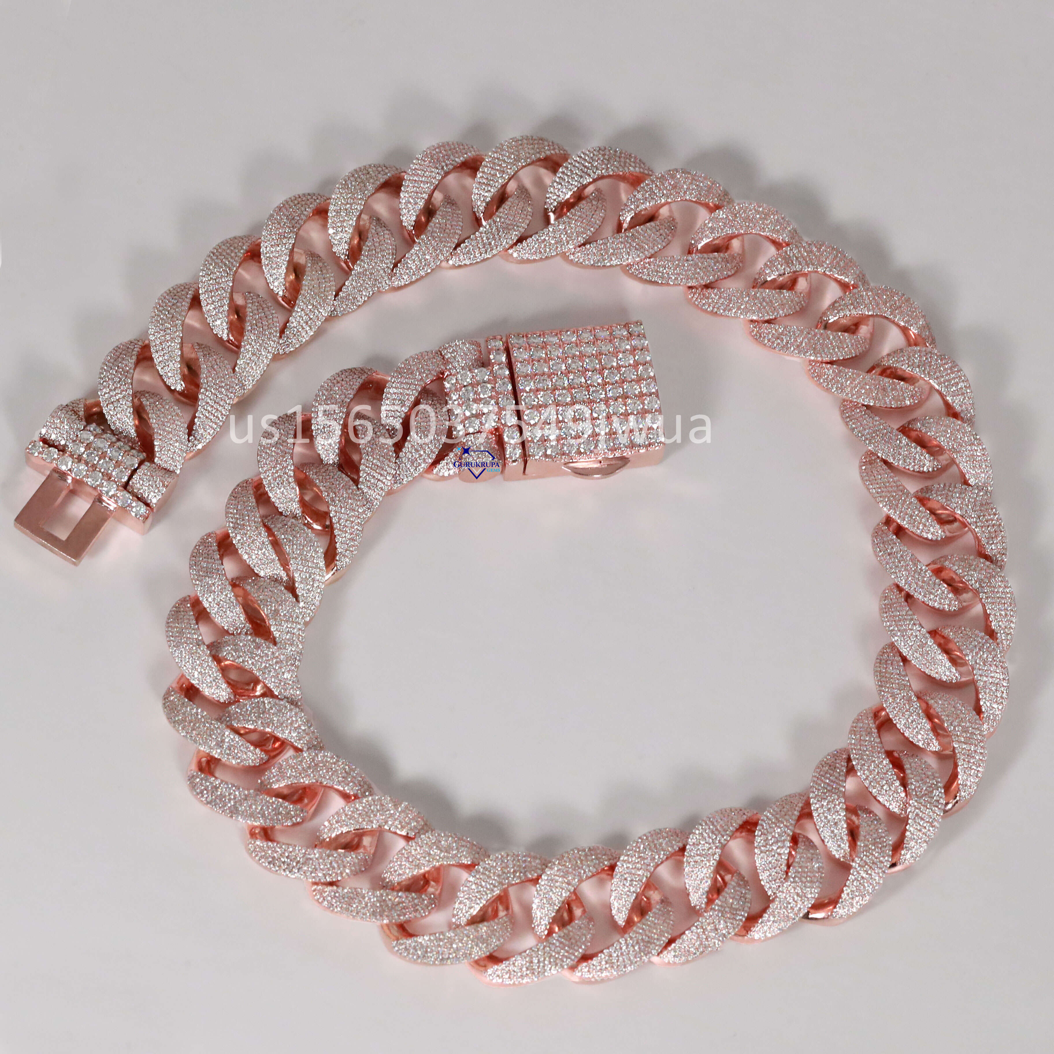 Hip Hop Cuban Chain Made in 14kt Rose Gold Featuring Moissanite Round Brilliant Cut Dias with GRA Certified and VVS Clarity