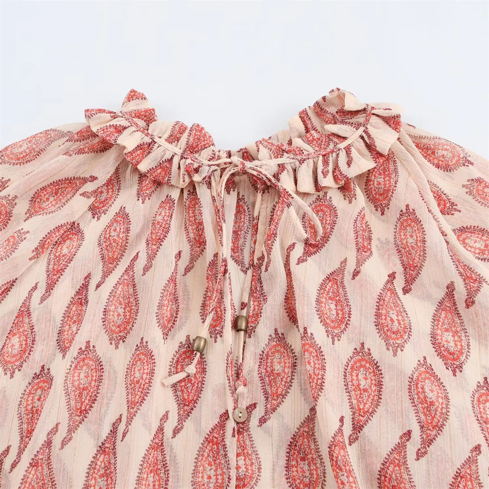 UNIZERA Womens Metal Thread Printed Shirt with Button and Shoulder Strap Decoration Suitable for SpringSummer Shirts 250311
