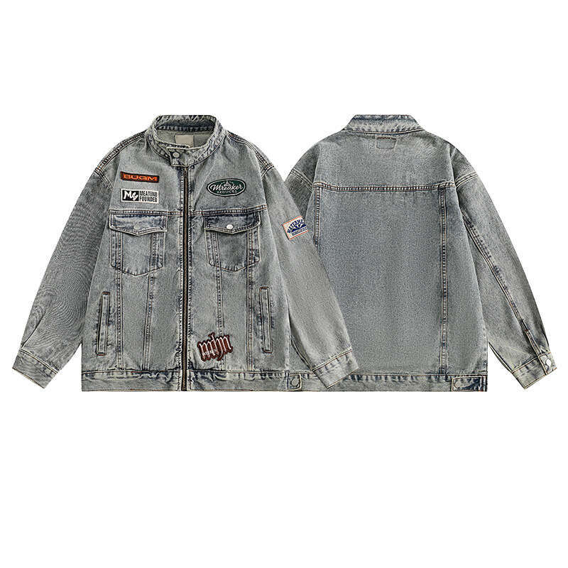 YPRS Brand Motorcycle Style Embroidered Cowboy Men's And Women's American Vintage Stand Up Collar Zipper Jacket Trendy