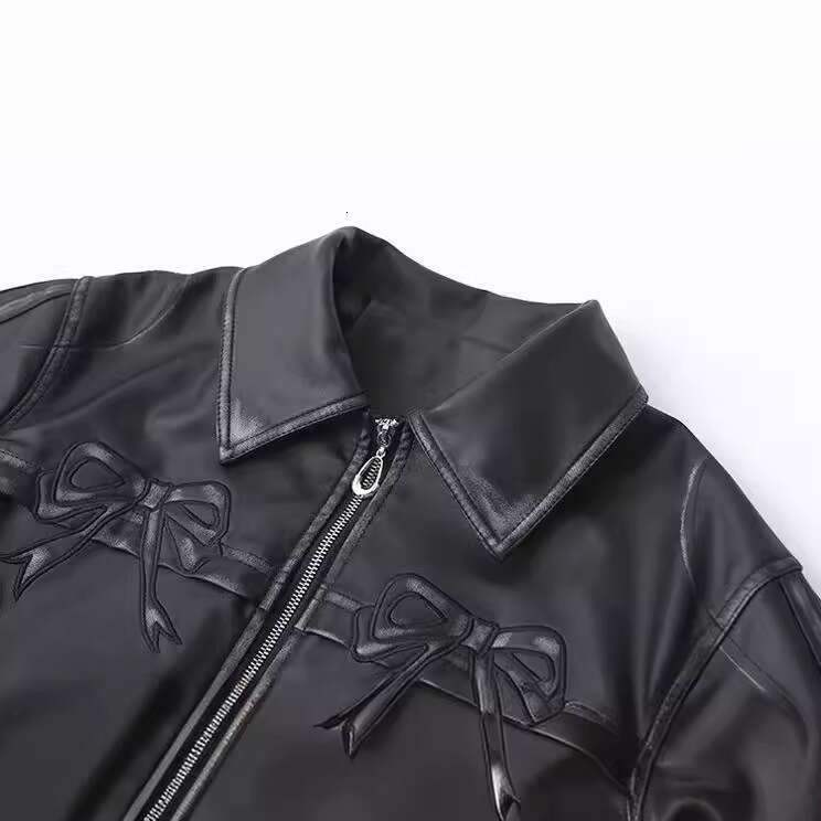 2024 Spring New Product Women's Wear Washing And Returning Process Bow Embroidery Imitation Leather Jacket W034 24001