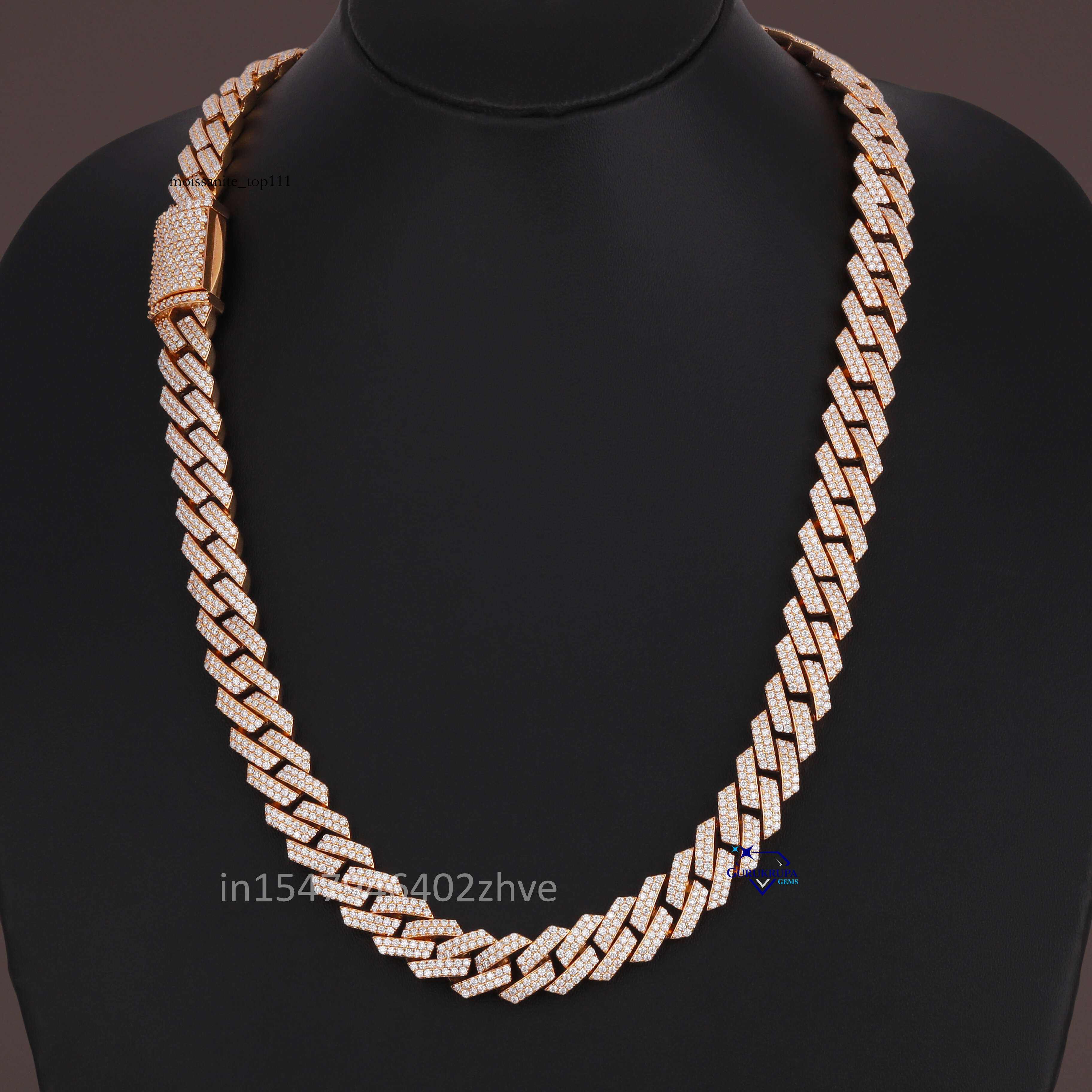 Sophisticated Bold Cuban Chain in 14 KT Yellow Gold Moissanite Round Cut Pass Dia Tester Necklace for Women