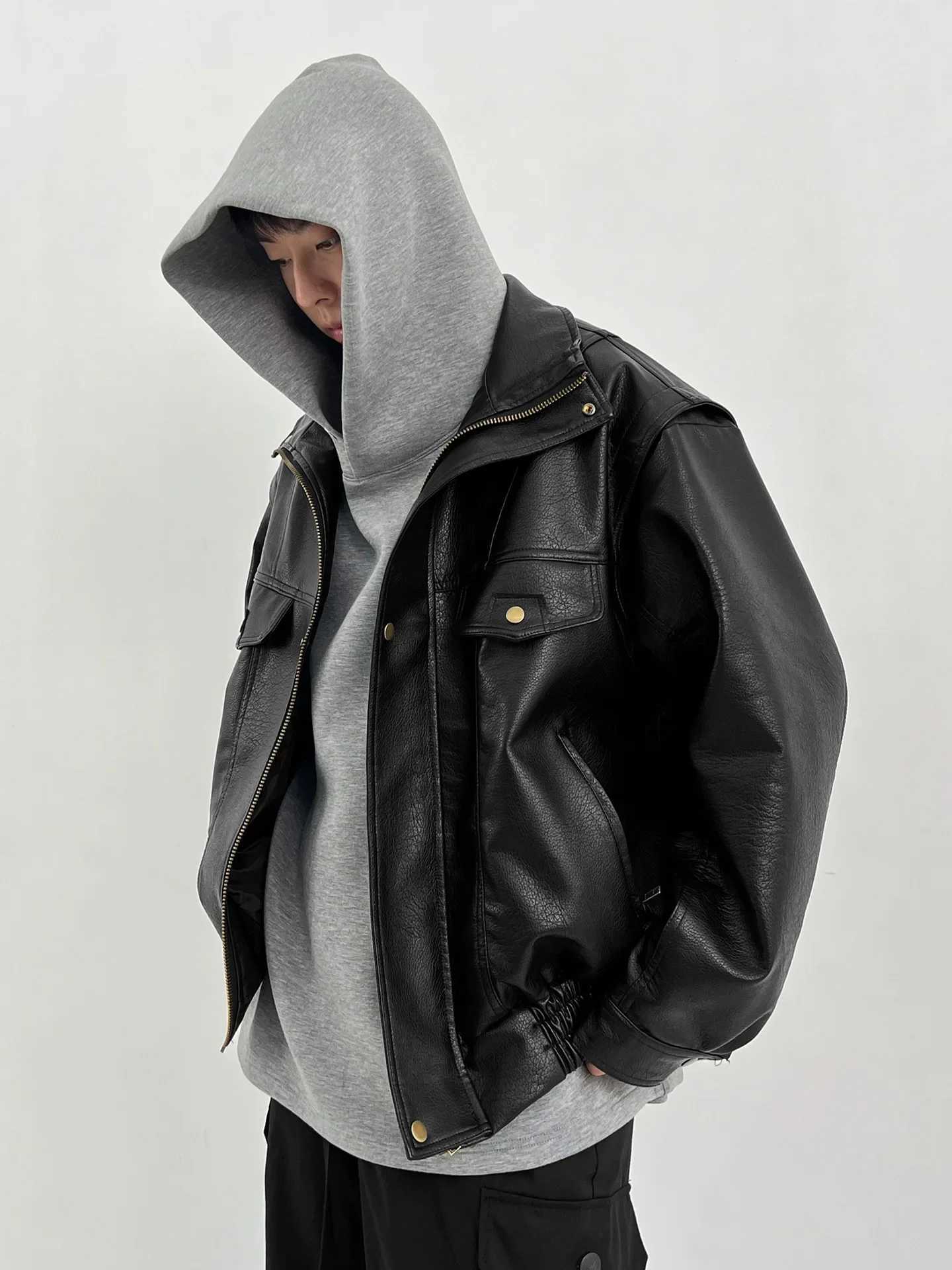 Vintage Motorcycle Leather Jacket For Men American Style PU Leather Thickened Cropped Spring Autumn High-End Feel Trendy Brand BT250311