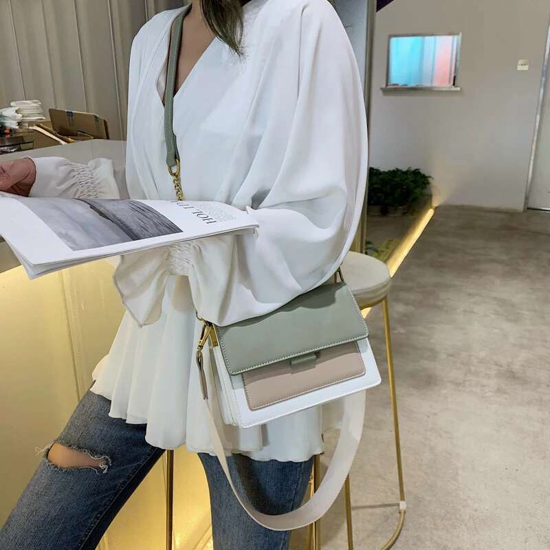 Contrast Color Leather Bags For Women New Travel Crossbody Fashion Simple Shoulder Ladies Flap Bag Handbag