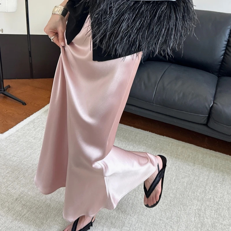 REALEFT Spring Summer Black Stain Mermaid Party Womens Long Skirts High Waist Elegant Wrap Aline Maxi Female 250311