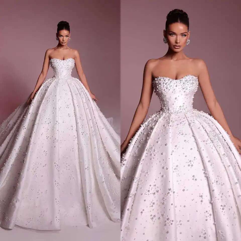 Elegant Custom Pearl Dress Sweetheart Strapless Beaded Church Wedding Dresses