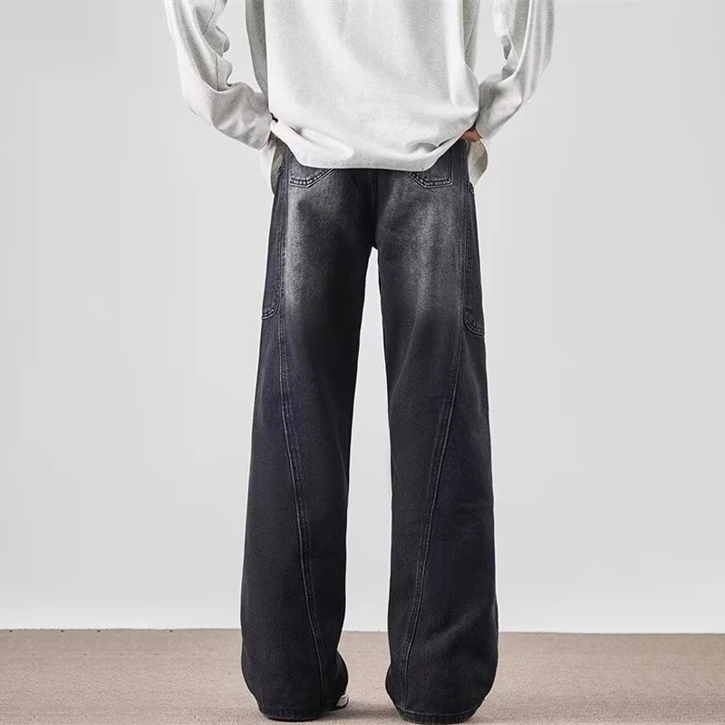 Retro MultiPocket Cargo Jeans For Men Y2K Vintage Distressed Baggy Denim Pants Autumn High Street Straight Wide Leg Jean 250311