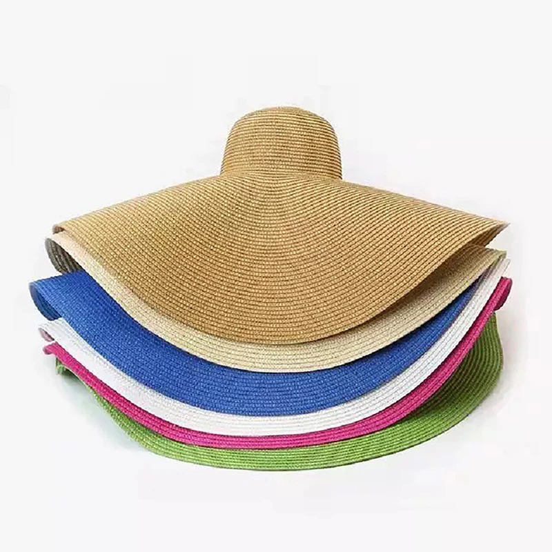 70CM Summer Large Wide Brim Foldable Sun Hats For Women Oversized Sun Shade Hat Travel Straw Hat Lady UV Protection Beach Hat 250311