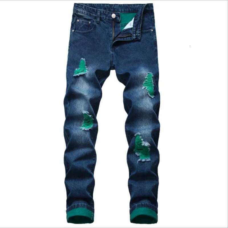 2025 Fashion Original Designer High-quality Men s Wavy Slim Fit Black Blue Denim Pants Men's Jeans Worn out Street Hip hop Casual Pants