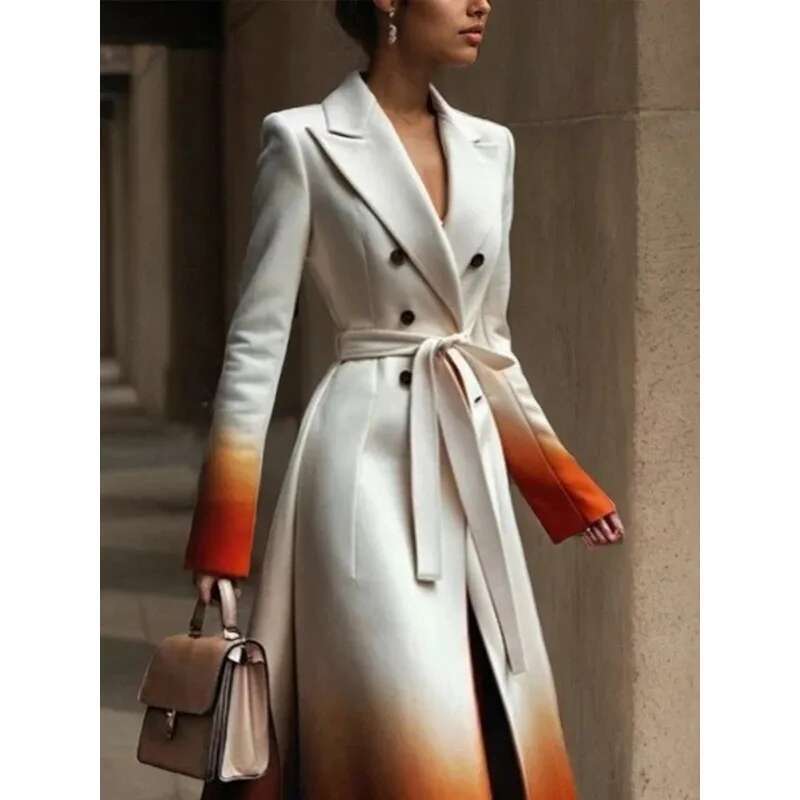 Modigirl Winter Coat For Women 2024 New Trendy Long Sleeves Split-Joint Tied Wais A-E Woman Gradient Coats Clothing