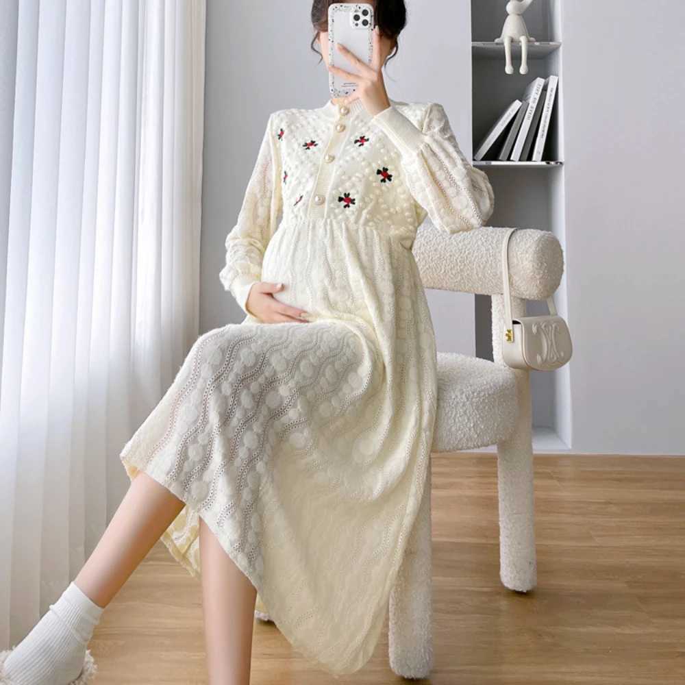 maternity dress Autumn Winter Dress Female Medium Length Bottom Skirt Leisure pregnancy photoshoot dress pregnant women clothingT250311