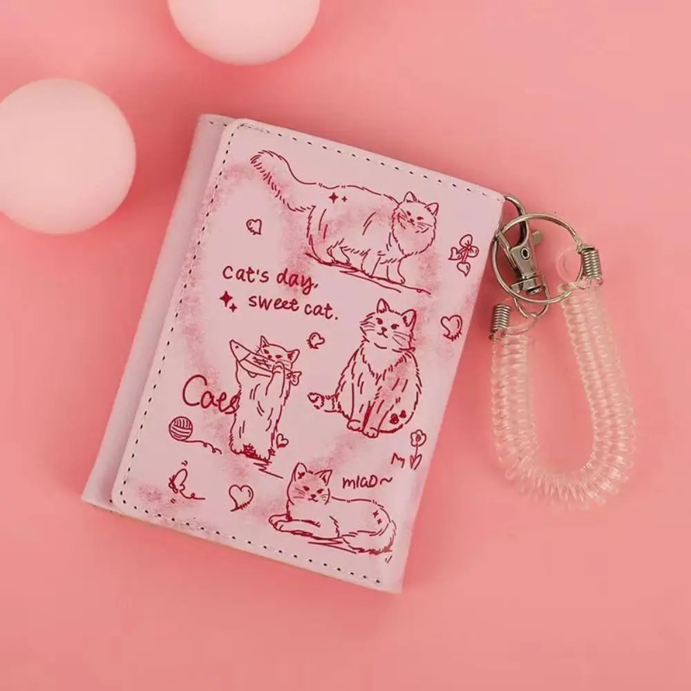 Womens Wallet Leather Card Holder Graffiti Cat Portable Coin Large Capacity Money Bag 250311