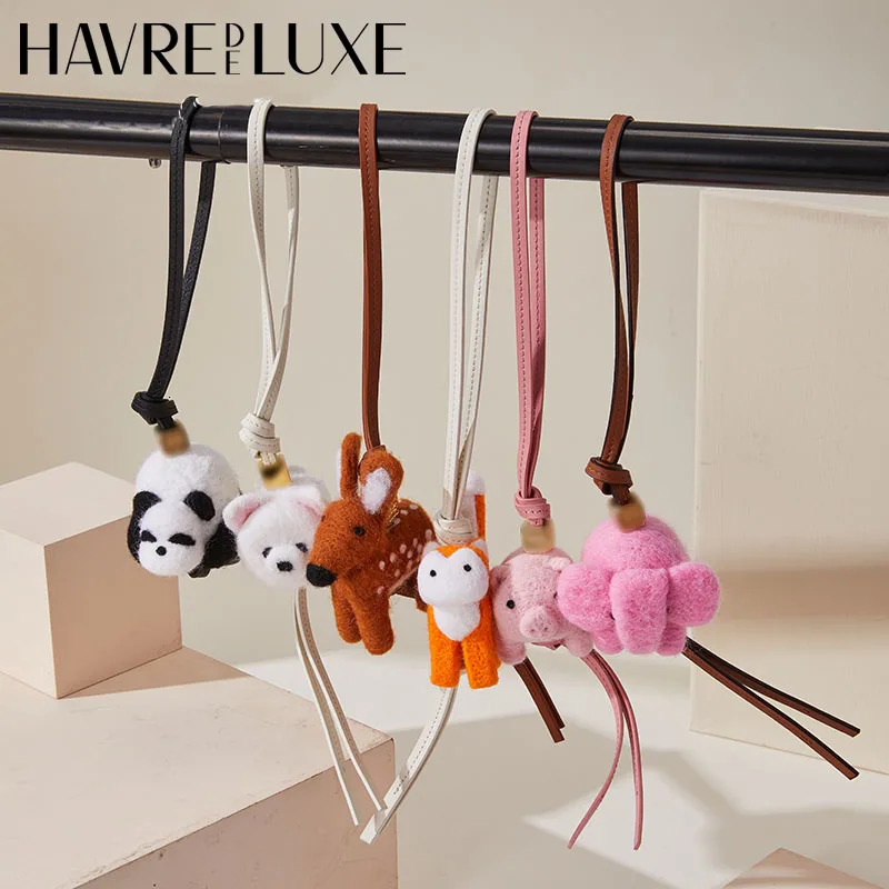 Handmade sheepskin Rope Bag Charm Felt Animal Pendants Cute Car Key Chain DIY Decorative Otter Sea Lion Panda 250311