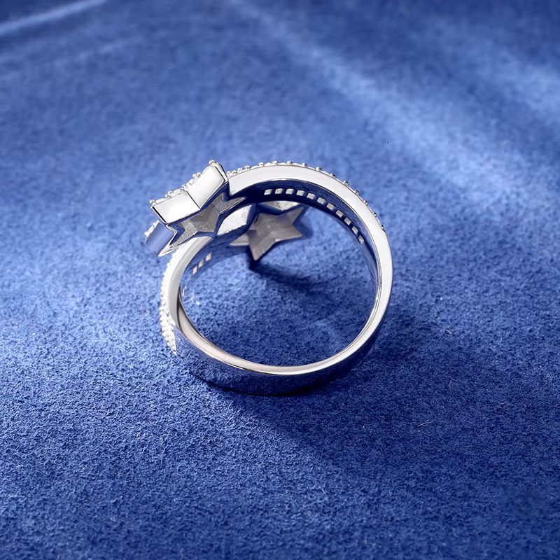 Luxury Engagement Jewelry Gift 925 Sterling Silver VVS Moissanite Diamond Baguette Moissanite Star Ring