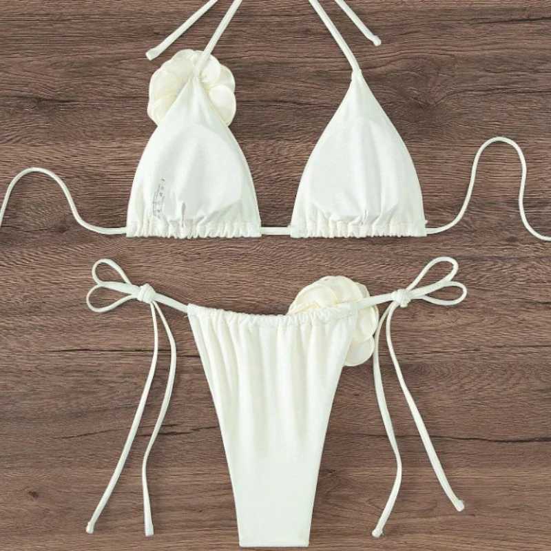 S - L Sexy 3D Flowers Halter Strappy Bikini Women Swimwear Female Swimsuit Two-pieces Bikini Set Bather Bathing Suit Swim T250602
