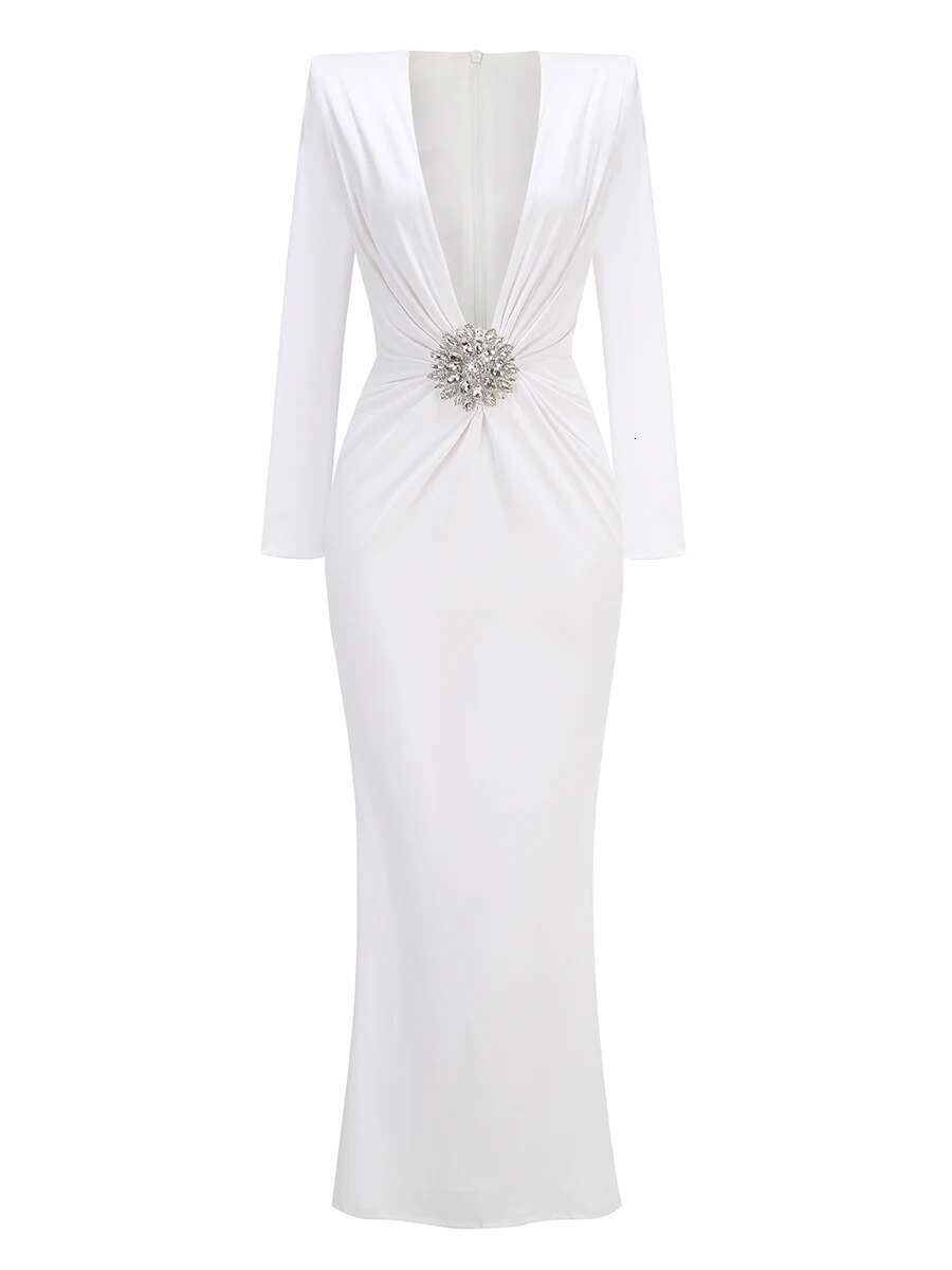 VC Black Maxi Dresses Women Sexy Deep V Neck Long Sleeves Gowns Runway Party Wear 2024 Spring New Fashion