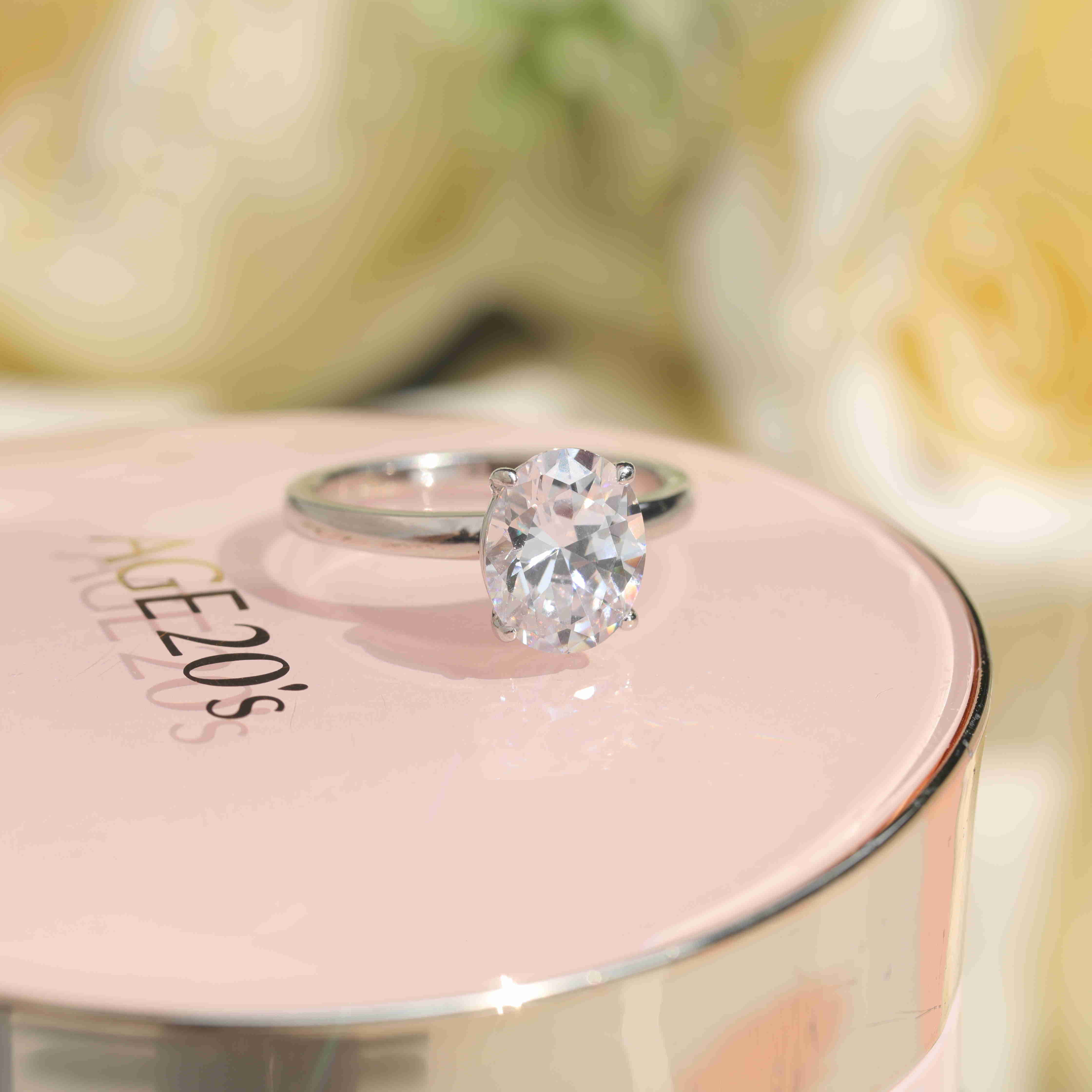OAHLAN 925 Sterling Silver Rings 3ct Oval Cut Zirconia Diamond Solitaire Ring Women Engagement Band