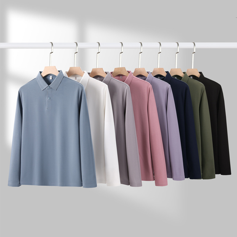 Youth mulberry silk long sleeved polo shirt business casual solid color trend autumn and winter versatile t-shirt men's new style tracksuit