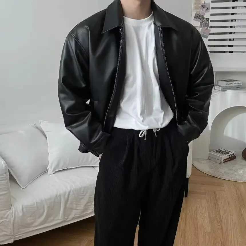 Trendy Autumn New Mens Leather Jacket Lightweight Casual Sports Motorcycle Vest Fashionable Korean Style Fit Baseball UniformT250311