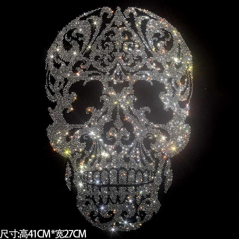 Shiny rhinestone creative skull mens summer short-sleeved T-shirt casual fashion loose cotton high quality T-shirt 250310