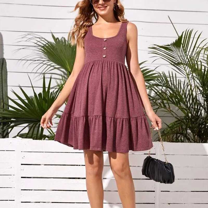 Maternity Button Pocket Dresses Pregnant Women Office Casual Clothes Cotton Summer Female Plus Size Pregnancy Dress GraduationT250311