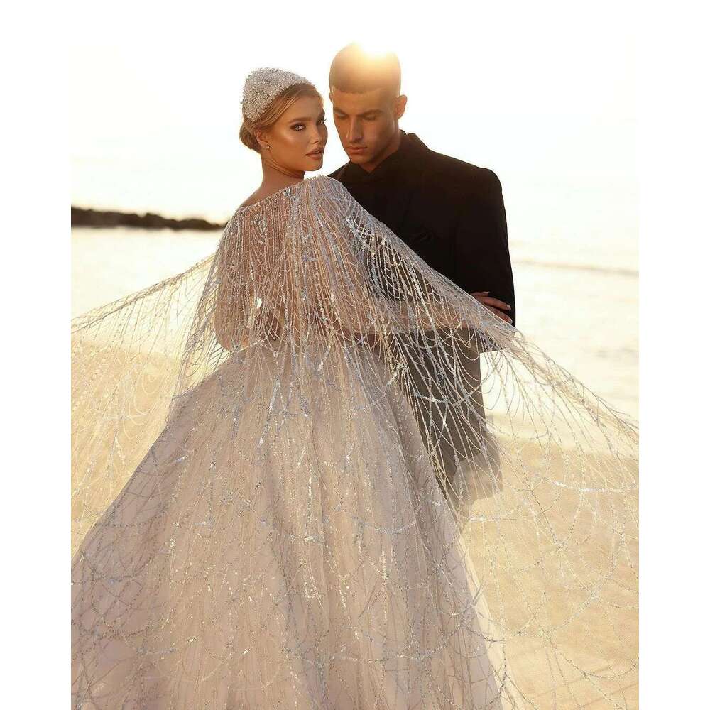 Beaded Wedding Dresses with Detachable Train, Long Sleeves, Lace Crystal Dress, Custom Made, Stunning and Bridal