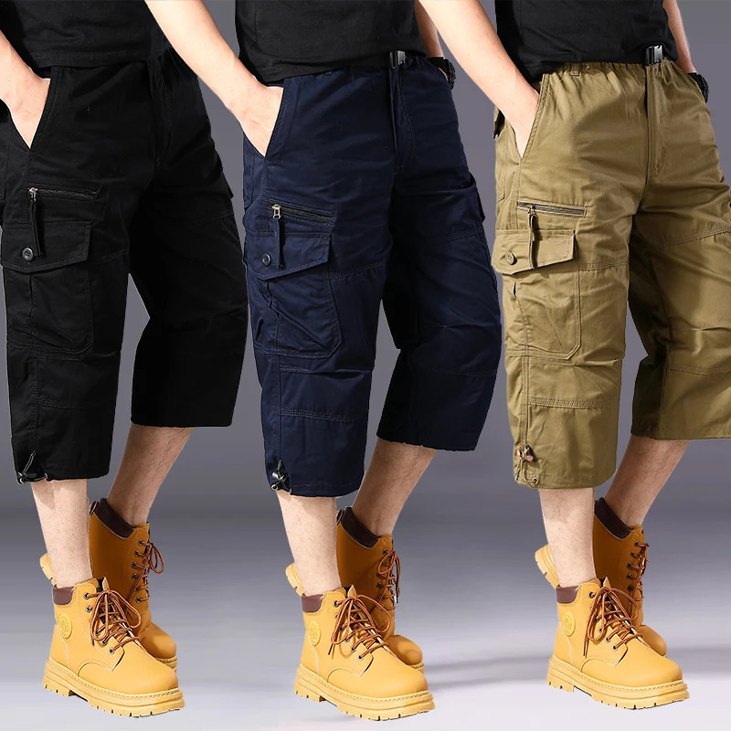 Summer pure cotton cropped shorts for men and young people straight leg sports camouflage casual workwear shorts loose and thi 250310