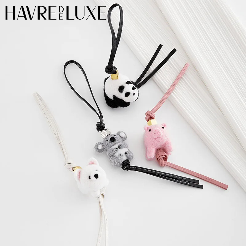Handmade sheepskin Rope Bag Charm Felt Animal Pendants Cute Car Key Chain DIY Decorative Otter Sea Lion Panda 250311