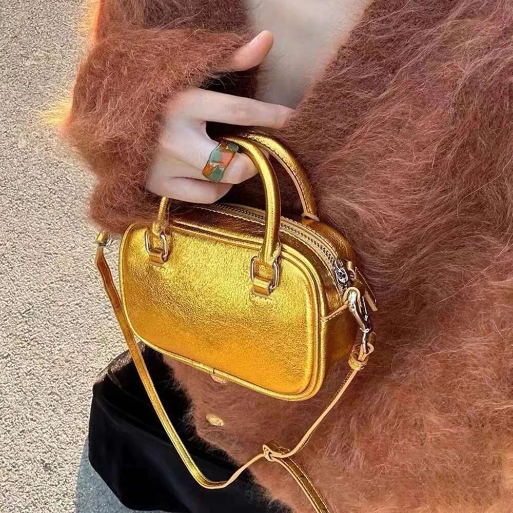 Fashion Casual Style Mini Gold Crossbody Bag Women Boston Top-Handle Handbag