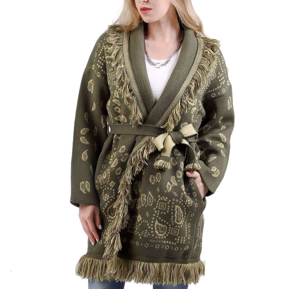 Women's Vacation Lazy Style Loose Sweater Cardigan Bohemian Cashew Flower Color Matching Jacket