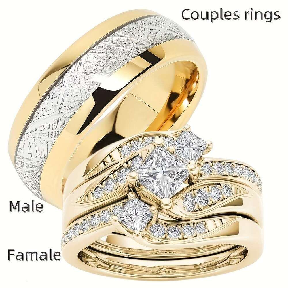 Silver Chen Jewelry Temu Gold Zircon Pair Couple Ring