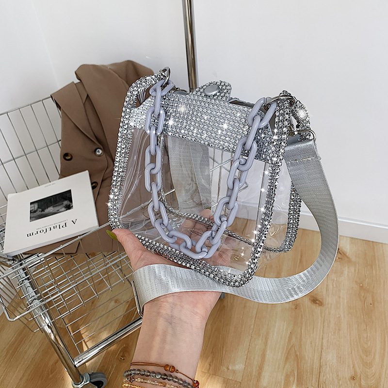 Trendy Clear PVC Shoulder Bag Featuring Chic Chain Design Perfect for On-the-Go Style
