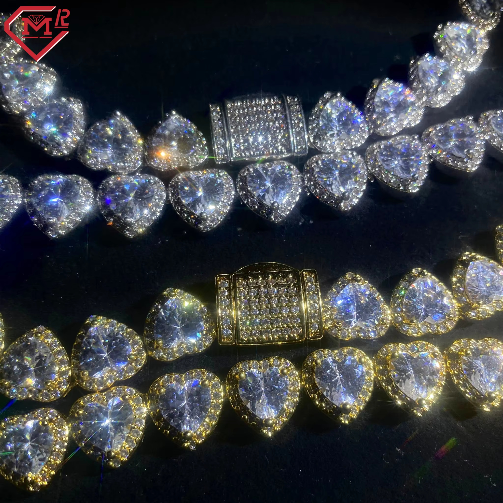 Super Sarkling Tennis Chain Moissanite Custom Necklace 8mm Heart Cut S925 Iced Out Vvs Moissanite Tennis Chain