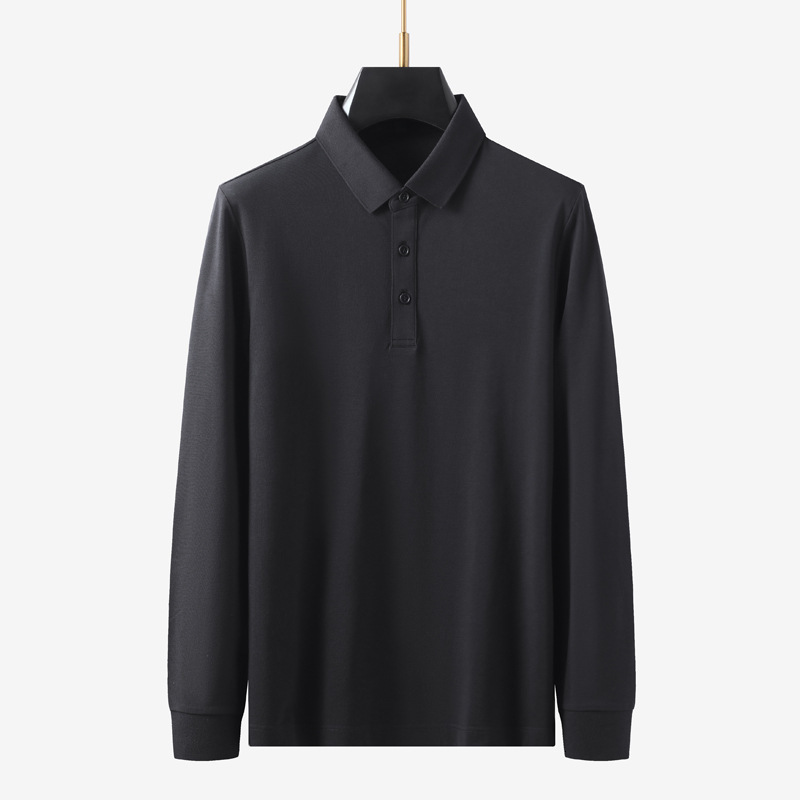 Long sleeved polo shirt for men, business and casual, solid color autumn base shirt, T-shirt, high-end feeling, lapel T-shirt tracksuit