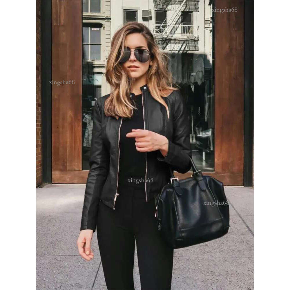 Chic Lady Slim Fit Faux Leather Jacket Women Classic Moto Biker PU Leater Spring Autumn Basic Zipper Coat Outerwear SXXL 24