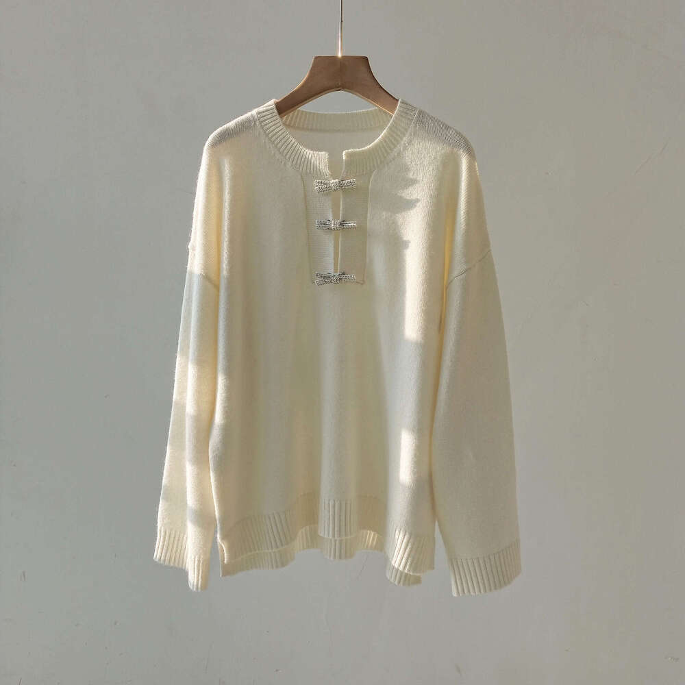 Baorong Winter Cashmere High End Bow Glitter V Home Sweater Women's Fashion Round Neck Hoodie Top