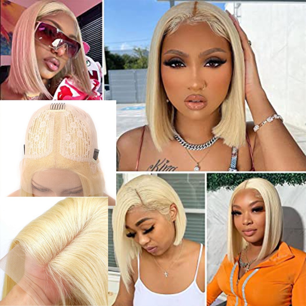 12 Inch Golden Blonde Lace Front Bob Wig - Brazilian Straight Human Hair with HD Transparent Lace, Stylish & Versatile for Everyday Fashion