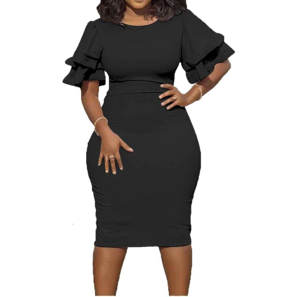 Women's Solid Color Slim Fit Version With Black Fungus Edge Sexy Hip Hugging Dress 661 KLMY
