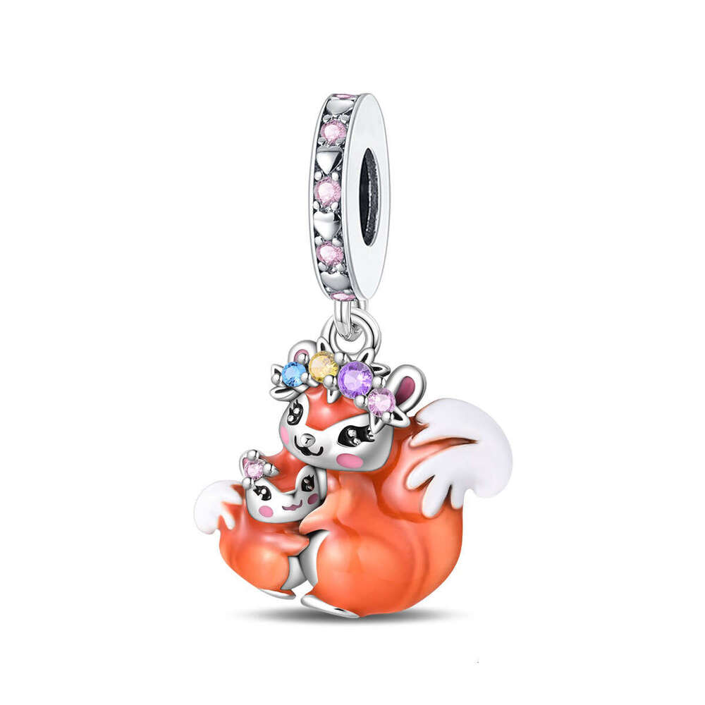Mother's Day Squirrel Cute Animal Charms Bead Accessories DIY Jewelry Bracelet Pendant White 925 Sterling Silver Gift for Women